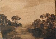 REMBRANDT Harmenszoon van Rijn River with Trees on its Embankment at Dusk oil painting on canvas